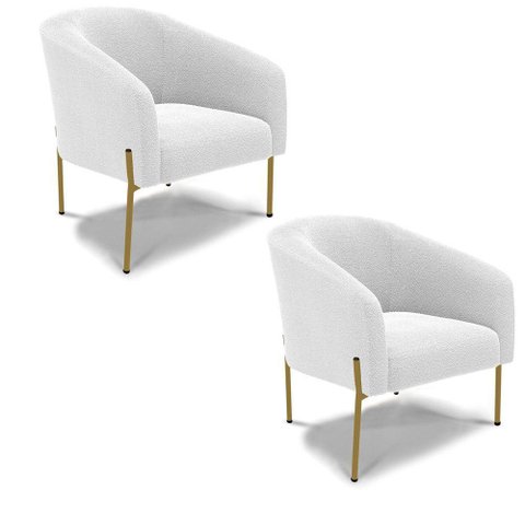 Cadeira Sala de Jantar Pé Ferro Dourado Kit 2 Stella Bouclê D03 - D'Rossi Cor Off White