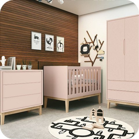 Berço Americano Mini Cama Rosa Fosco Classic Madeira Natural