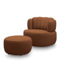 Ver imagem 2 de Conjunto Sala de Estar Decorativo Mariele Poltrona Base Giratória em Aço com Puff Couro Conhaque G88