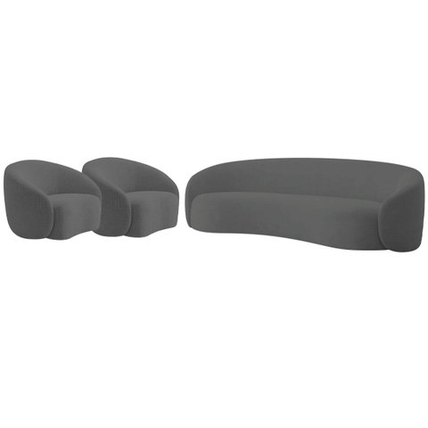 Kit Sofá 3 Lugares 200cm e 2 Poltronas Orgânica Luxo Recepção Amore Linho - Adj Decor