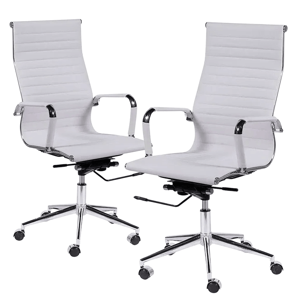 Ver imagem 1 de Kit 2 Cadeiras de Escritório Presidente Giratória Pu Branco com Braços