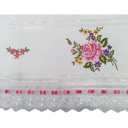 Jogo de Toalhas de Banho e de Rosto Bordadas. Estampa: Ramalhete de Flores. Cor Branco Dohler Artesa - 3