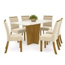 Ver imagem 2 de Conjunto Sala de Jantar Mesa e 6 Cadeiras Kaciane Marrom/Nature/Off White/Linho