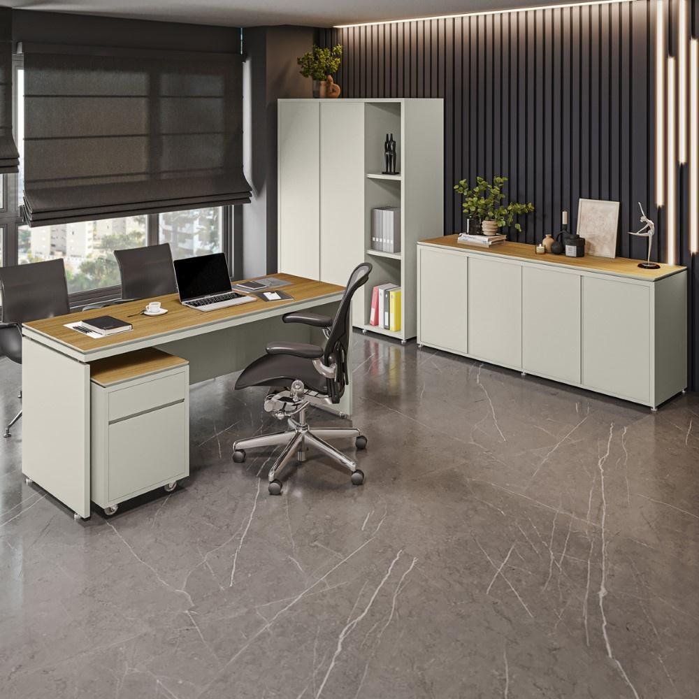 Conjunto de Escritório Office 4 Peças Mesa Gaveteiro Balcão Armário Oslo