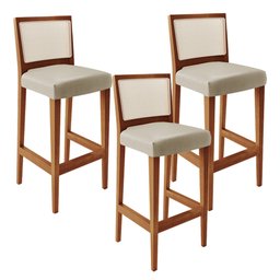 Kit 03 Banquetas Alta Para Cozinha Sala de Jantar Fixa Telado Branco Zion L02 Facto Dunas - 1