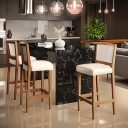 Kit 03 Banquetas Alta Para Cozinha Sala de Jantar Fixa Telado Branco Zion L02 Facto Dunas - 2