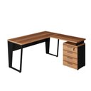 Ver imagem 3 de Mesa L 150cm Pé Metal Gaveteiro 4 Gavetas e Chave F5 Office Cor:nogal com Preto