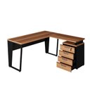 Ver imagem 4 de Mesa L 150cm Pé Metal Gaveteiro 4 Gavetas e Chave F5 Office Cor:nogal com Preto