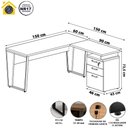 Ver imagem 2 de Mesa L 150cm Pé Metal Gaveteiro 4 Gavetas e Chave F5 Office Cor:nogal com Preto