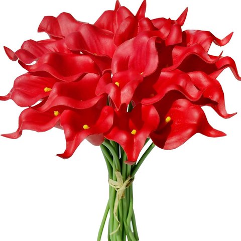 10 Flores Vermelho 35cm Calla Copo de Leite Artificial