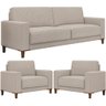 Kit Sofá 3 Lugares 214cm com 02 Poltronas Decorativas Viso M03 Linho Cru - Lyam Decor - 1