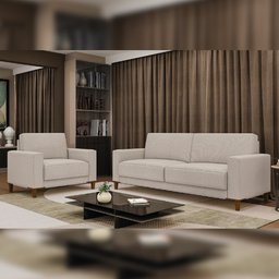 Kit Sofá 3 Lugares 214cm com 02 Poltronas Decorativas Viso M03 Linho Cru - Lyam Decor - 2