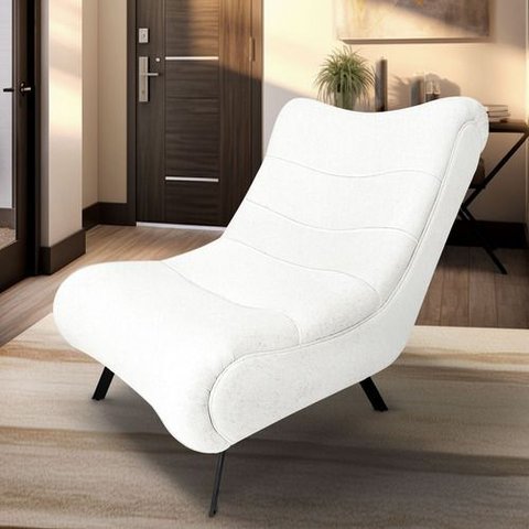 Poltrona Nathy Confortável com Puff para Sala ou Quarto Boucle Branco Bz Home Decor