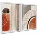 Ver imagem 2 de Kit 2 Quadros Elegantes Abstratos Linhas Bege Terracota 33x24cm - com Vidro:moldura Preta