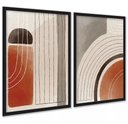 Ver imagem 1 de Kit 2 Quadros Elegantes Abstratos Linhas Bege Terracota 33x24cm - com Vidro:moldura Preta