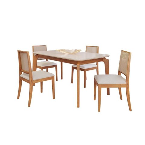 Conjunto de Jantar Mesa Ficus 1,30x0,80 com 4 Cadeiras Buriti Suporta até 120 kg