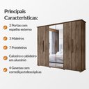 Ver imagem 3 de Roupeiro Canadá Ii 6 Portas 4 Gavetas com Espelho e Cabideiro em Alumínio para Casal Home - Freijó