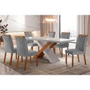 Ver imagem 1 de Conjunto: Mesa de Cozinha Imperatriz Tampo Madeirado C/ Vidro Reto 180x90 e 6 Cadeiras Amsterdã