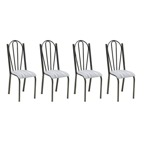 Kit 4 Cadeiras de Cozinha Alasca Estampado Linho Pés de Ferro Cromo Preto - Pallazio