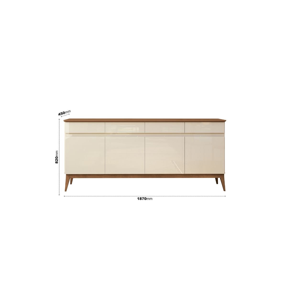 Buffet Aparador Faro Magnum 1,90 4 Portas Off White Nogueira - 3