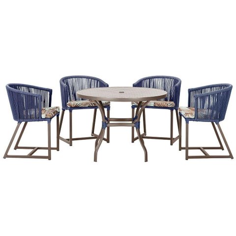 Mesa com 4 Cadeiras e Noronha Estofado 6 Trama Original Azul