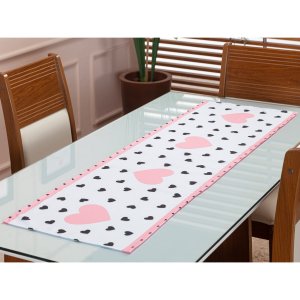 Caminho de Mesa Trilho Retangular Estampado 1,40 X 0,45 4 /6 Lugares Cozinha Sala Jantar Coração
