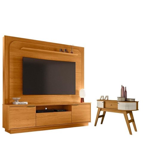 Estante Home Theater Nilo sem Pés Cinamomo com Aparador Estoril Cinamomo Off White - Madetec