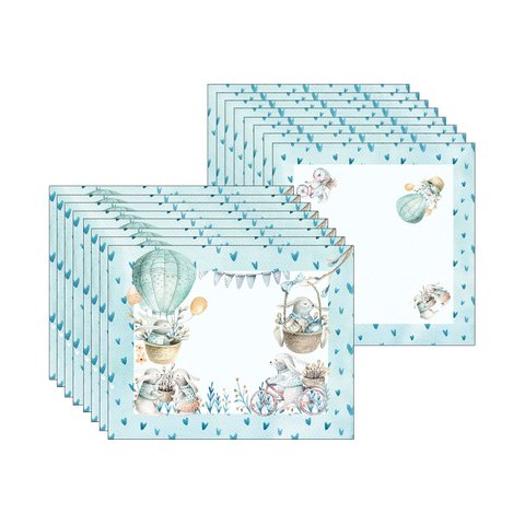 Kit Jogo Americano + Guardanapo Balão/azul Coração - 8 Peças