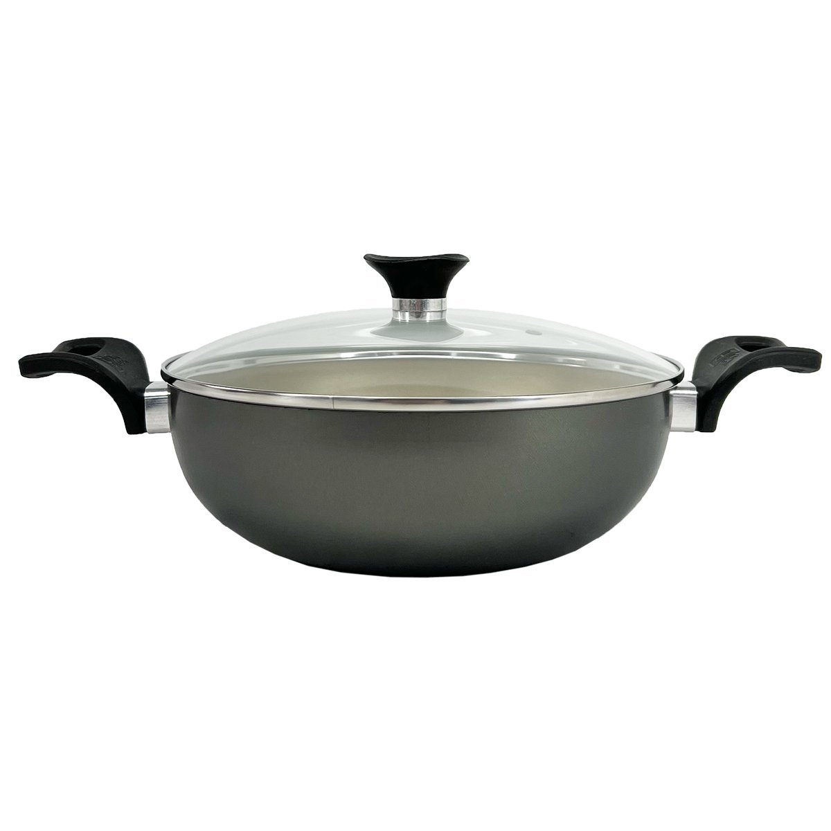 Panela Frigideira Caçarola Tampa de Vidro WOK 24 cm Antiaderente Alumínio - Dourado - 2