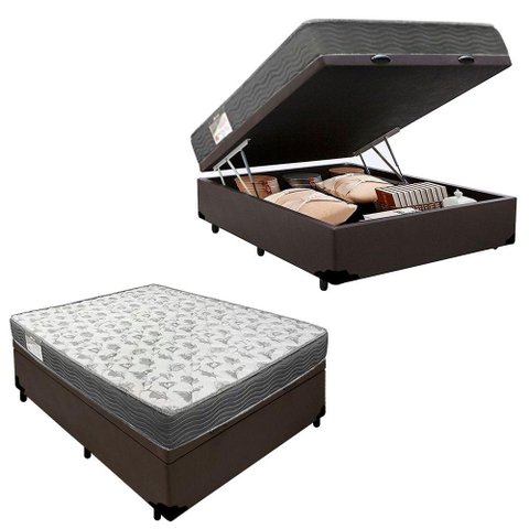 Cama Box Baú Casal Sintético + Colchão de Espuma D33 - Sereneprime - 138cm Marrom