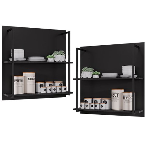 Kit 02 Painéis Industrial Multiuso com 2 Prateleiras Cler M05 Preto - Inoviza