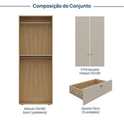 Módulo 70x180 2 Portas 3 Gavetas Frame Cabecasa madeiramadeira - 3