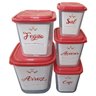 Kit 5 Potes de Mantimentos com Etiqueta e Tampa de Encaixe Arte Cozinha Tampa e Etiqueta Vermelha - 1