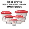 Kit 5 Potes de Mantimentos com Etiqueta e Tampa de Encaixe Arte Cozinha Tampa e Etiqueta Vermelha - 2