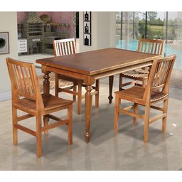 Conjunto Jantar Mesa Madeira Maciça Rústica Franscisca 140x80 com 4 Cadeiras Ripada Confort Castanho - 1