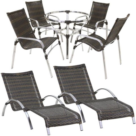4 Cadeiras e Mesa 2 Espreguiçadeiras e Mesa Pedra Ferro