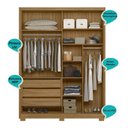 Ver imagem 4 de Guarda Roupa Casal 4 Portas Ripado com Espelho 3 Gavetas Califórnia