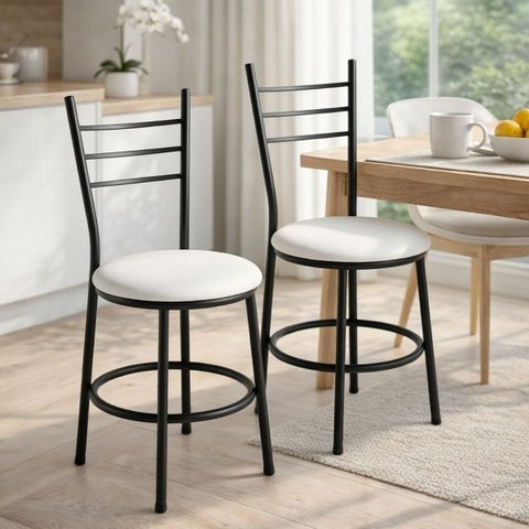 Conjunto 2 Cadeiras Estofadas Estrutura Aço Design Moderno Sala Jantar Liz Estrutura Preto Liz:Branc