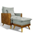 Ver imagem 1 de Poltrona Sofá Reclinável Londres com Puff Banqueta Almofadado Corino Nozes e Linho Cinza - Arkell