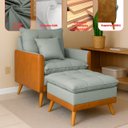 Ver imagem 4 de Poltrona Sofá Reclinável Londres com Puff Banqueta Almofadado Corino Nozes e Linho Cinza - Arkell