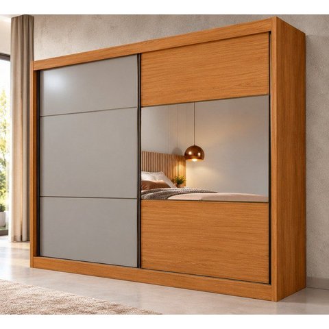 Guarda Roupa Casal 2 Portas 8 Gavetas 100% MDF com Espelho Blumenau Marrom/Cinamomo/Fendi