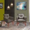 Kit 02 Poltronas Lara Decorativa Palito Luxo Tecido Marrom - 1