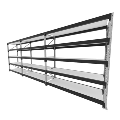 Mini Porta Pallet 200 Kg por Nivel Inicial +2 Continuação com 5 Niveis Preto com Mdf Branco