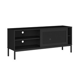 Rack Industrial para Sala de Estar Tv 55 Polegadas Palha Buriti - Preto Acetinado - 3
