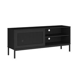 Rack Industrial para Sala de Estar Tv 55 Polegadas Palha Buriti - Preto Acetinado - 2