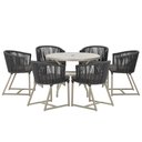 Ver imagem 1 de Mesa com 6 Cadeiras de Jantar Roma 120cm e Noronha em Alumínio Fendi Corda Náutica Estofado 11 Trama