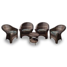 Conjunto de Poltronas Fibra Sintética Bali - 4 Poltronas + 1 Mesa Centro - Tecido Palmares Petróleo - 1