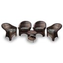 Ver imagem 1 de Conjunto de Poltronas Fibra Sintética Bali - 4 Poltronas + 1 Mesa Centro - Tecido Palmares Petróleo