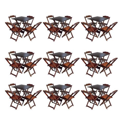 Kit 9 Jogos De Mesa Dobravel Com 4 Cadeiras De Madeira 70X70 Para Restaurante E Bar - Imbuia