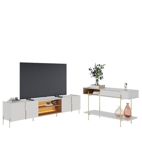 Rack Bancada Maggiore 2.4 com Aparador para Sala Sena Off White Matte Freijó - Colibri